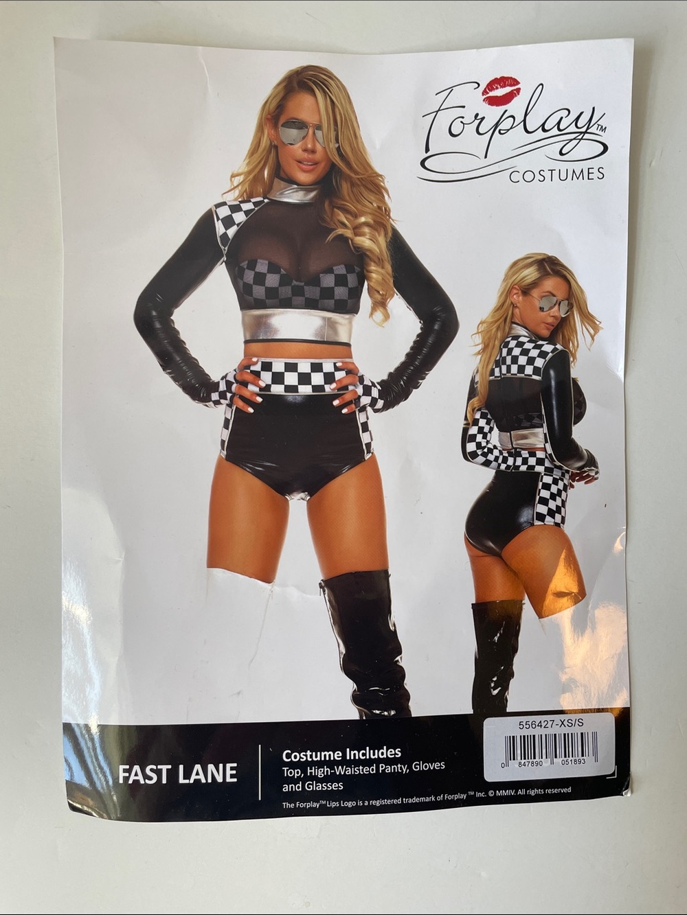 Forplay Fast Lane Black, White & Silver Racing Costume Halloween Size Small